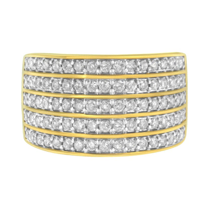 Bague multi-rangées en argent sterling .925 plaqué or jaune 14K avec diamants (1 1/10 Cttw, couleur J-K, clarté I1-I2) WEM Support (www.WEM.support)