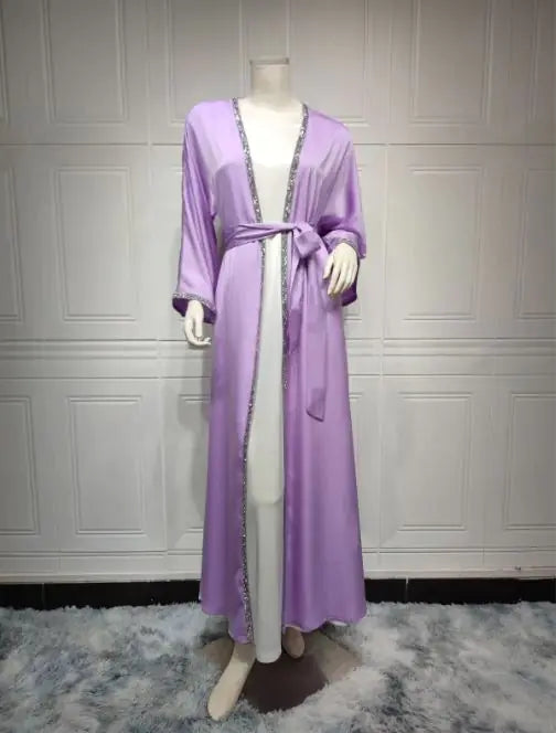 Rhinestone Dress Fashion Satin Soft Shawl Waist-tight Robe WEM Support (www.WEM.support)
