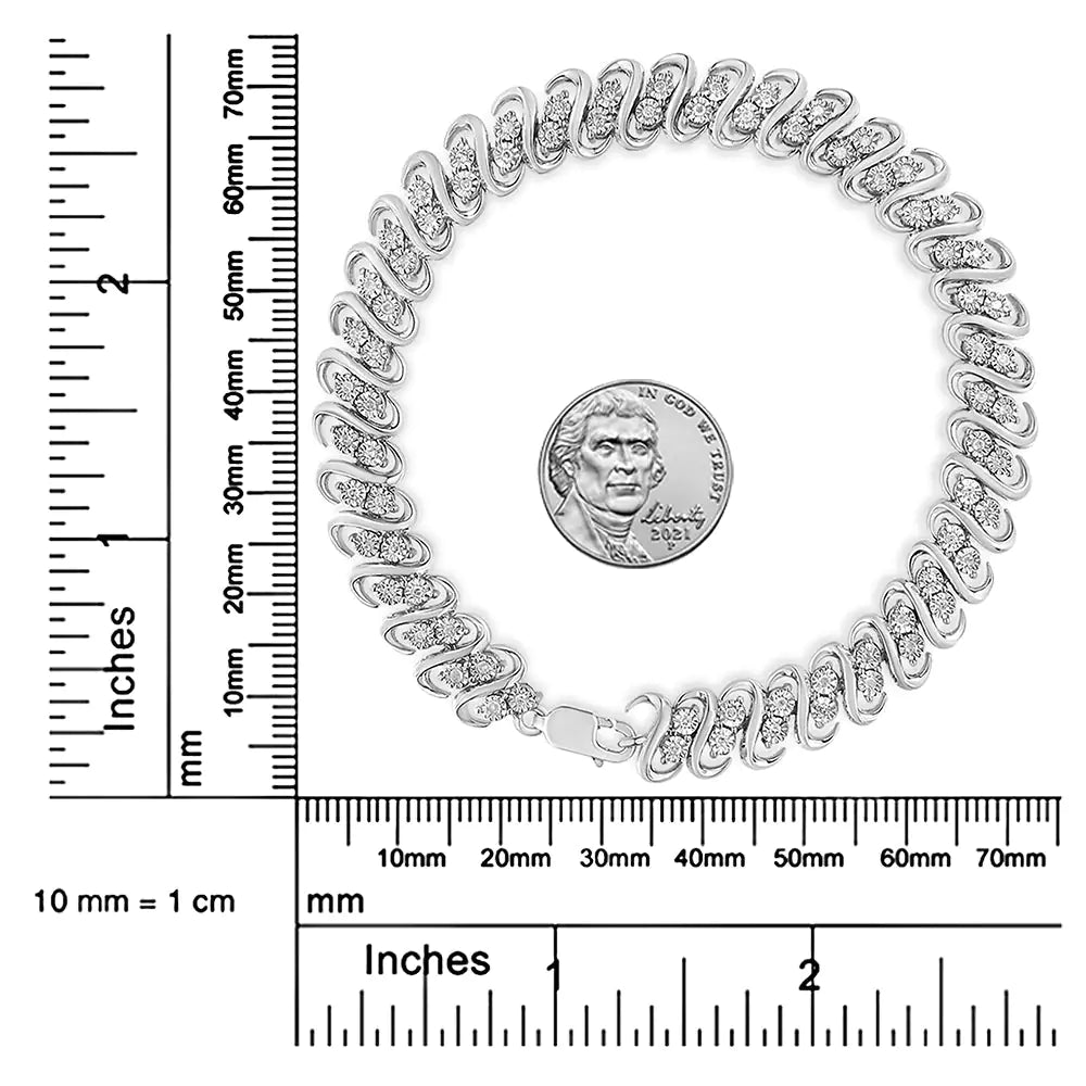 .925 Sterling 1/2 Cttw Diamond Double Row S-Link Bracelet (I-J Color, I2-I3 Clarity) - 7.25" Inches WEM Support (www.WEM.support)