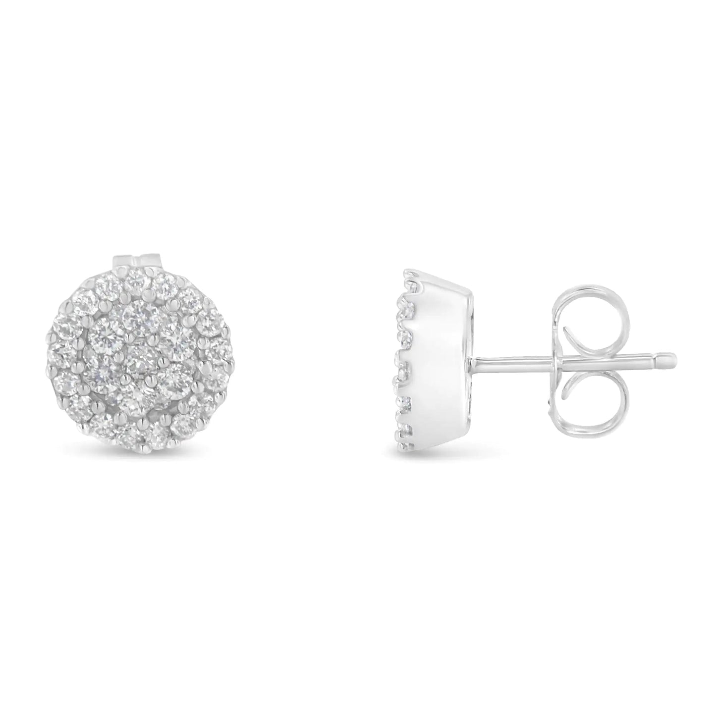 14K White Gold 1/2 Cttw Brilliant-Cut Diamond Halo-Style Cluster Round Button Stud Earrings (H-I Color, I1-I2 Clarity) WEM Support (www.WEM.support)