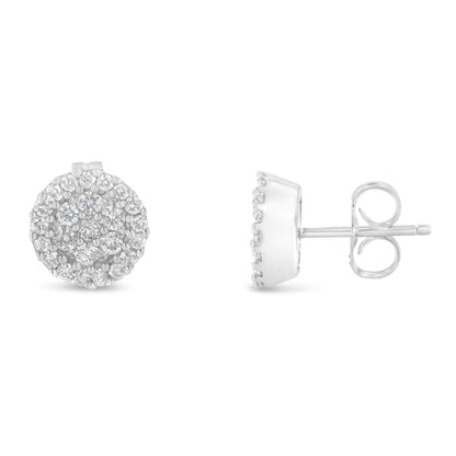 14K White Gold 1/2 Cttw Brilliant-Cut Diamond Halo-Style Cluster Round Button Stud Earrings (H-I Color, I1-I2 Clarity) WEM Support (www.WEM.support)