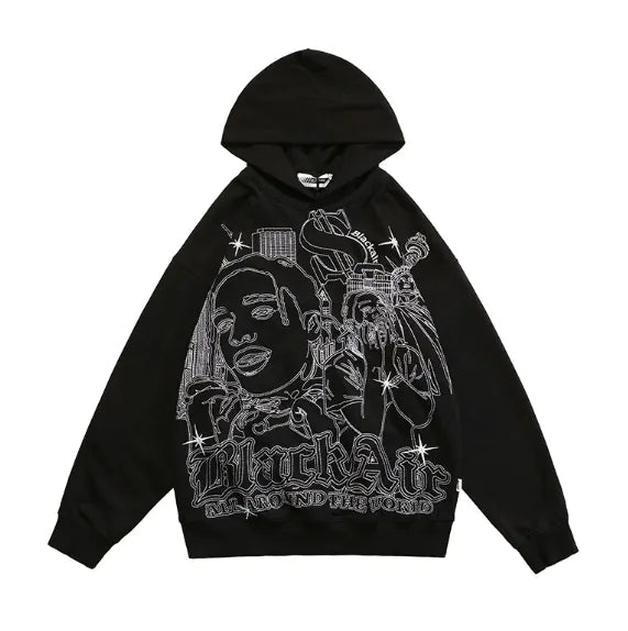 American Graffiti Print Hooded Sweater for Men WEM Support (www.WEM.support)