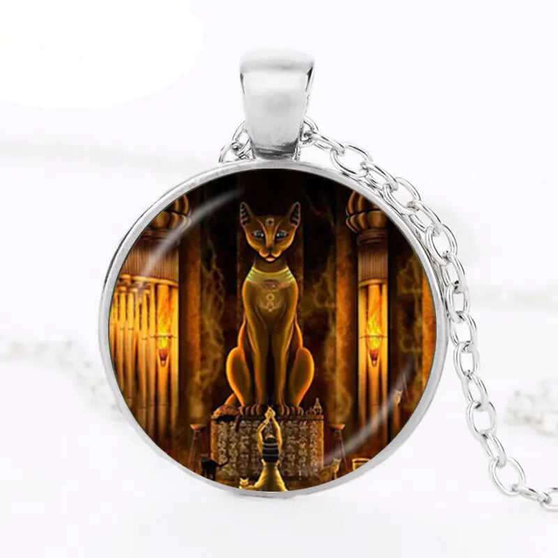 Ancient Egyptian Cat Goddess Glass Necklace WEM Support (www.WEM.support)