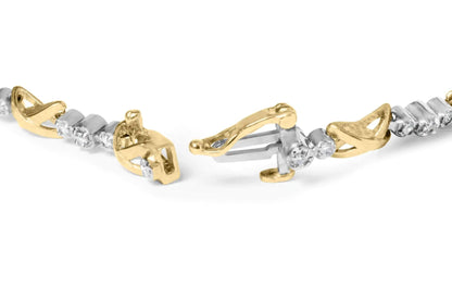 10K Two-Tone Gold 1/2 Cttw Diamond Alternating 3 Stone and X-Link 7" Bracelet (I-J Color, I2-I3 Clarity) WEM Support (www.WEM.support)
