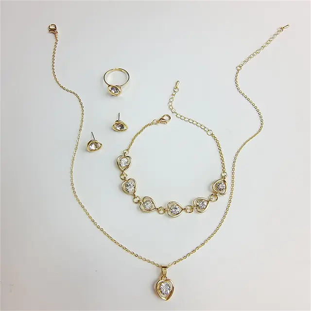 Luxury Cutout Heart Colored Zircon Stud Earring Bracelet Necklace WEM Support (www.WEM.support)