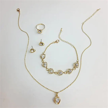 Luxury Cutout Heart Colored Zircon Stud Earring Bracelet Necklace WEM Support (www.WEM.support)