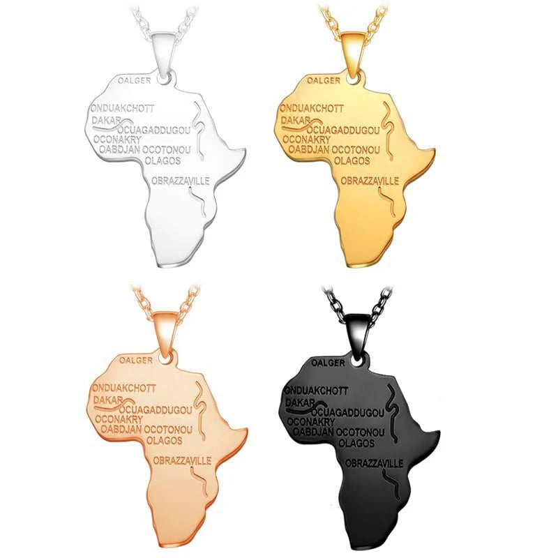 Africa Map Stainless Steel Pendant Necklace WEM Support (www.WEM.support)