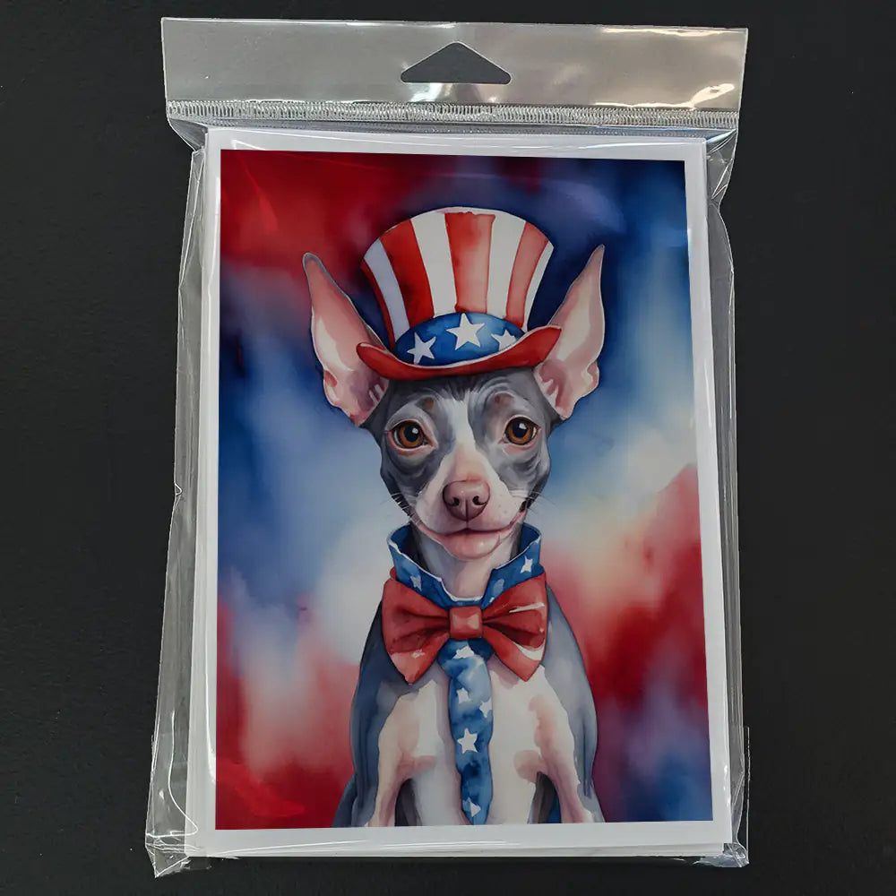 American Hairless Terrier Patriotic American Greeting Cards Pack of 8 WEM Support (www.WEM.support)