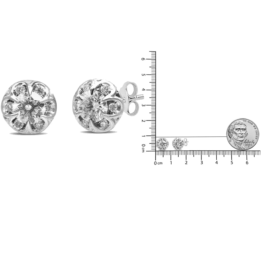 14K White Gold 3/4 Cttw Round Cut Diamond Halo Cluster Stud Earrings (I-J Color, I1-I2 Clarity) WEM Support (www.WEM.support)