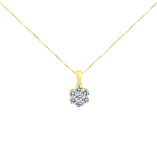 14K Yellow Gold 1.00 Cttw Brilliant Round-Cut Diamond 7 Stone Floral Cluster 18" Pendant Necklace (H-I Color, SI2-I1 Clarity) WEM Support (www.WEM.support)