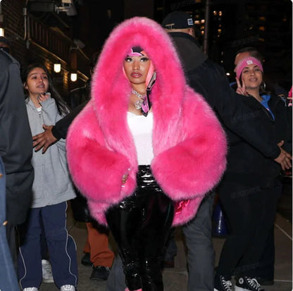 Women's Faux Fox Fur Hooded Coat WEM Support (www.WEM.support)