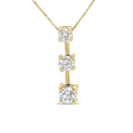 14K Gold Round Diamond Three-Stone Drop Pendant 18" Necklace - (H-I Color, SI1-SI2 Clarity) WEM Support (www.WEM.support)