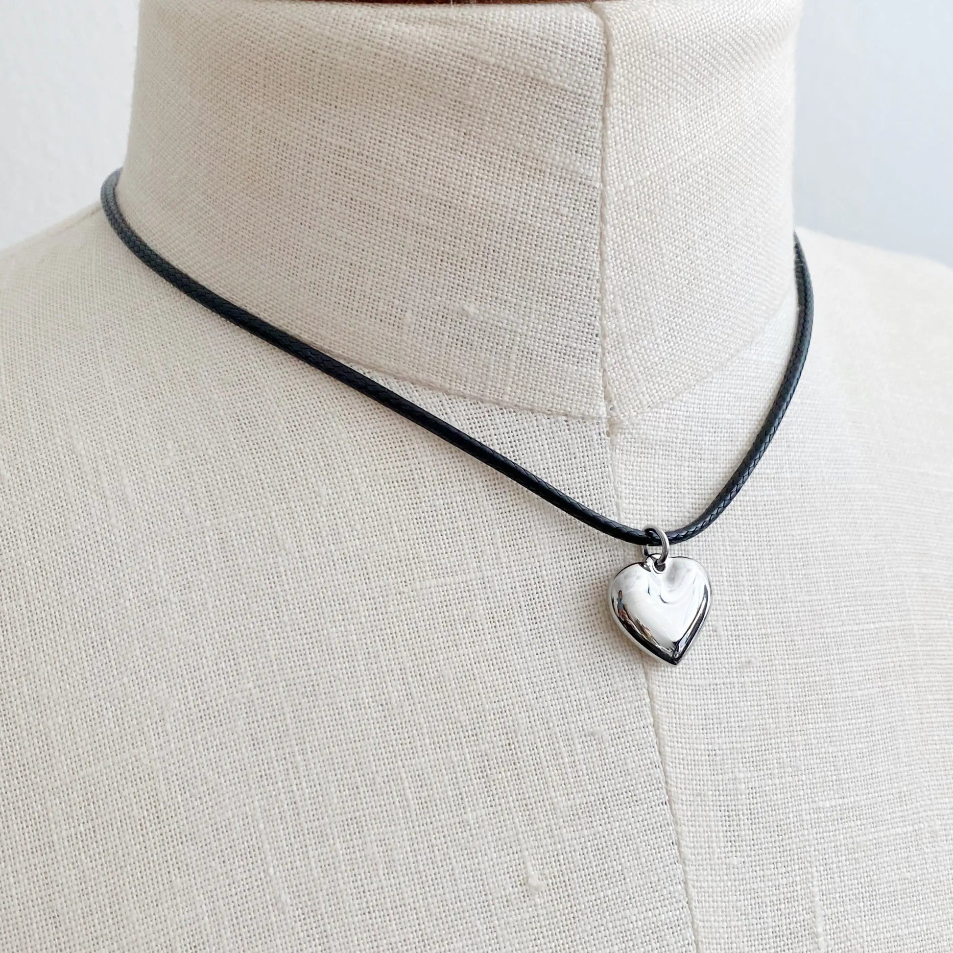 Black Cord Heart Drop Necklace WEM Support (www.WEM.support)