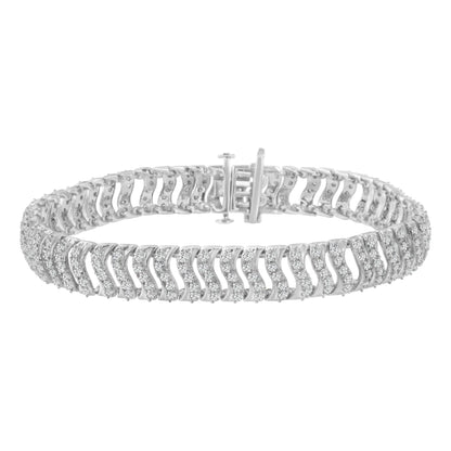 .925 Sterling Silver 3.0 Cttw Diamond Chevron "S" Wave Link Bracelet (I-J Color, I1-I2 Clarity) - 7.25 WEM Support (www.WEM.support)