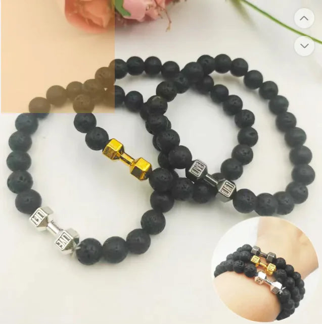 Men's Barbell & Lava Rock Dumbbell Bracelet WEM Support (www.WEM.support)