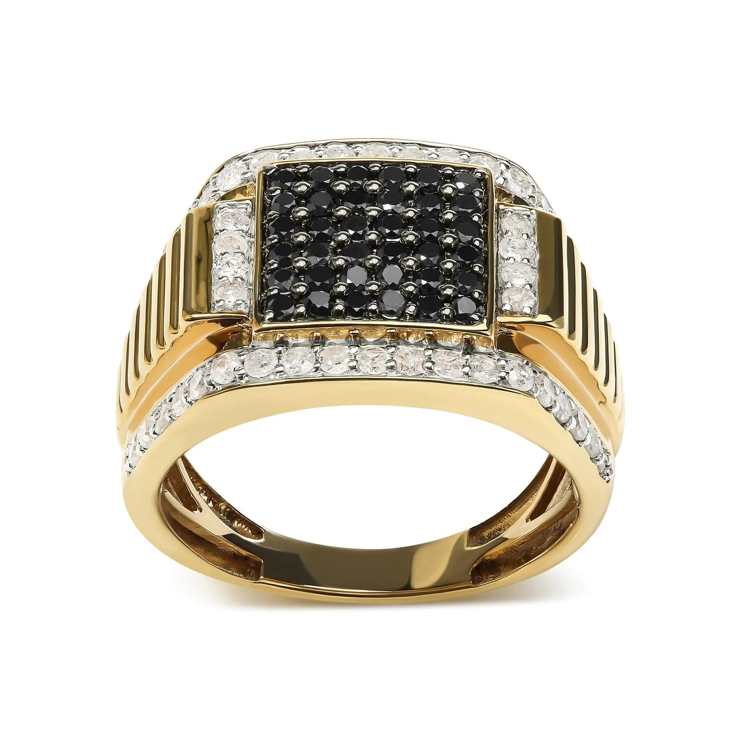 Men's 14K Yellow Gold Plated .925 Sterling Silver 1 1/2 Cttw White and Black Treated Diamond Cluster Ring (Black / I-J Color, I2-I3 Clarity) WEM Support (www.WEM.support)