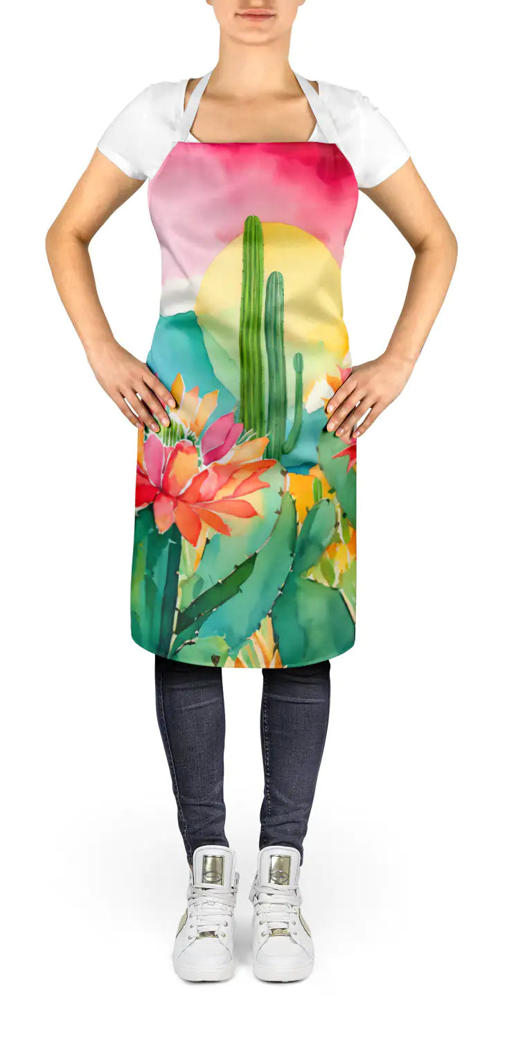 Arizona Saguaro Cactus Blossom in Watercolor Apron WEM Support (www.WEM.support)