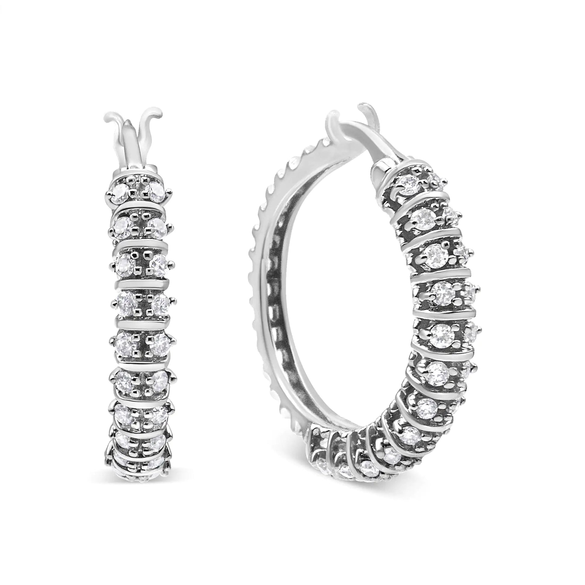 10K White Gold 1/2 Cttw Lab Grown Round Diamond 2 Row Semi Eternity Hoop Earrings (G-H Color, SI1-SI2 Clarity) WEM Support (www.WEM.support)