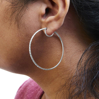 10K White Gold 1/2 Cttw Baguette and Round Alternating Diamond Hoop Earrings (I-J Color, I2-I3 Clarity) WEM Support (www.WEM.support)