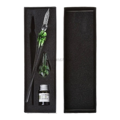 Elegant Crystal Floral Glass Dip Pen WEM Support (www.WEM.support)