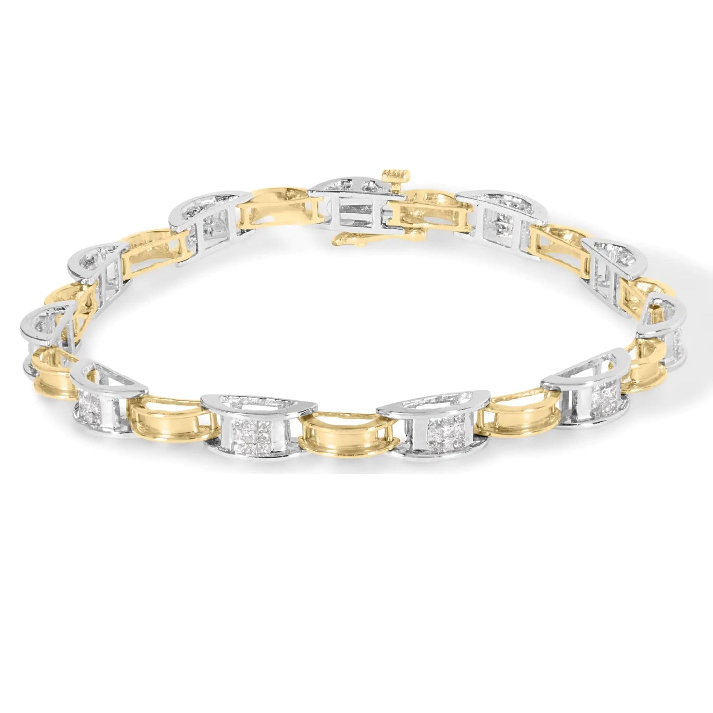 14K Two-Tone Gold 1.00 Cttw Princess-Cut Diamond Chain Link 7" Bracelet (H-I Color, SI1-SI2 Clarity) WEM Support (www.WEM.support)