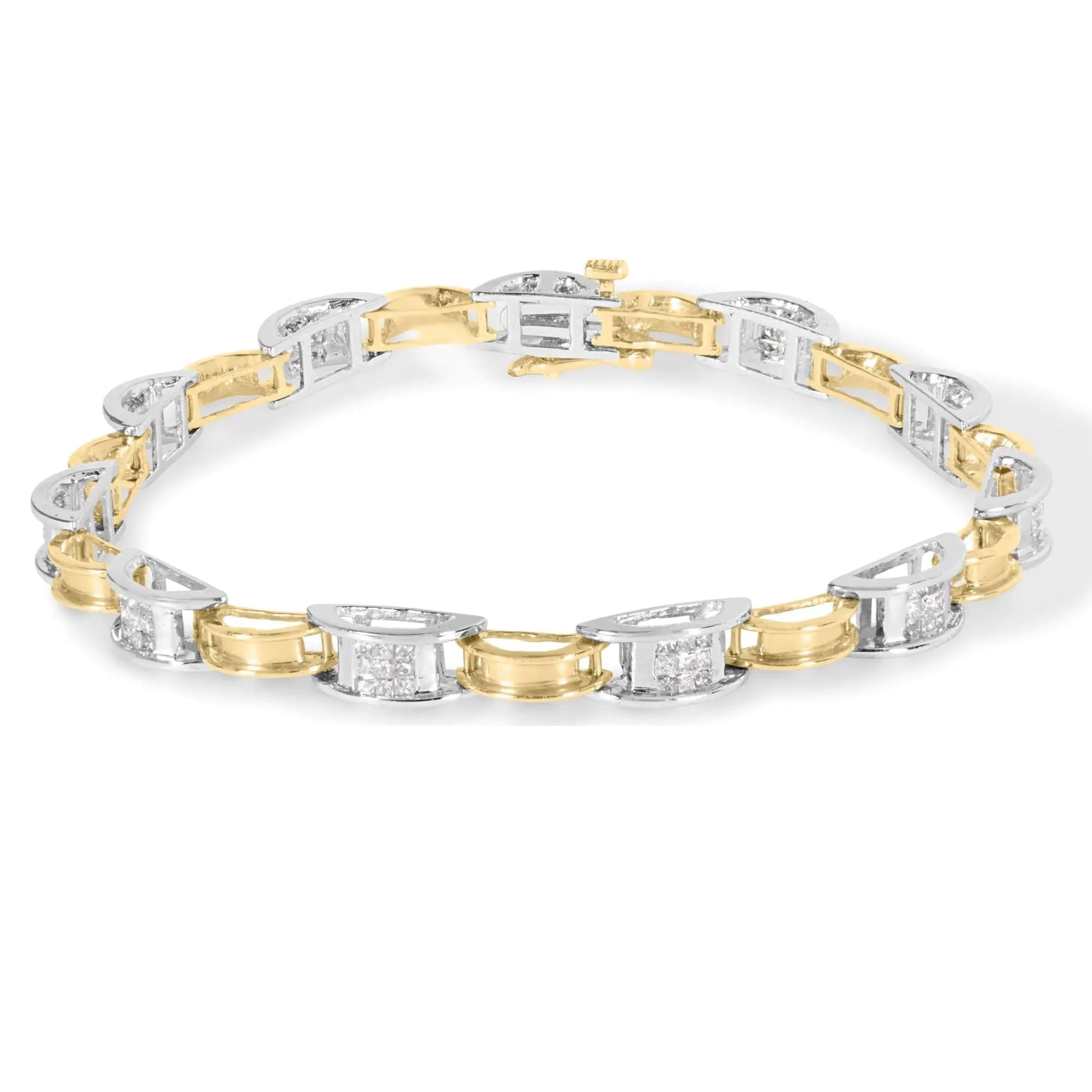 14K Two-Tone Gold 1.00 Cttw Princess-Cut Diamond Chain Link 7" Bracelet (H-I Color, SI1-SI2 Clarity) WEM Support (www.WEM.support)
