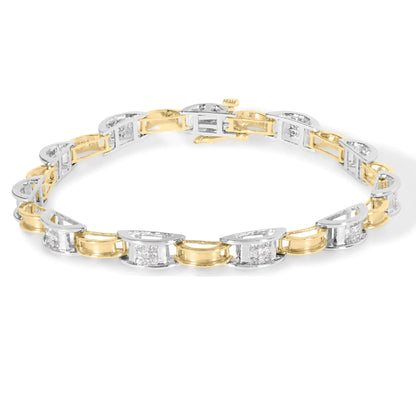 14K Two-Tone Gold 1.00 Cttw Princess-Cut Diamond Chain Link 7" Bracelet (H-I Color, SI1-SI2 Clarity) WEM Support (www.WEM.support)