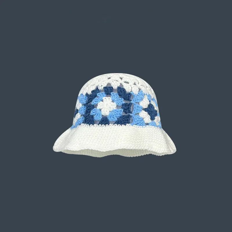 Japanese Retro Hollow Flower Handmade Knitted Bucket Hat - Catch Cards