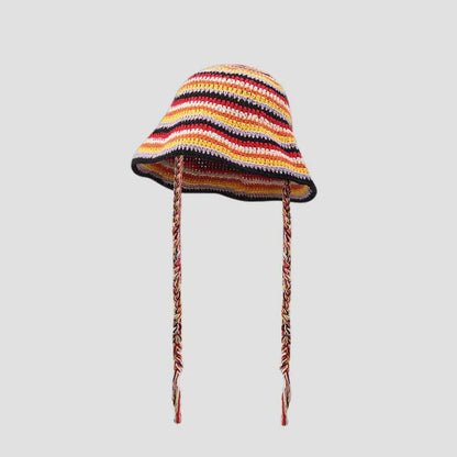Japanese Retro Hollow Flower Handmade Knitted Bucket Hat - Catch Cards