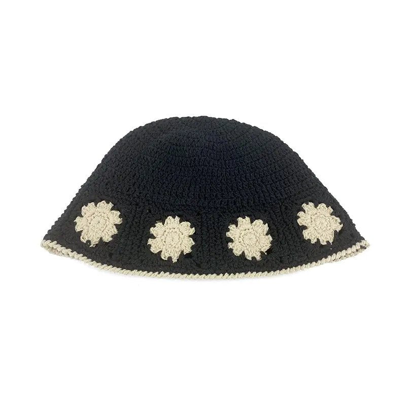 Japanese Retro Hollow Flower Handmade Knitted Bucket Hat - Catch Cards