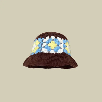 Japanese Retro Hollow Flower Handmade Knitted Bucket Hat - Catch Cards