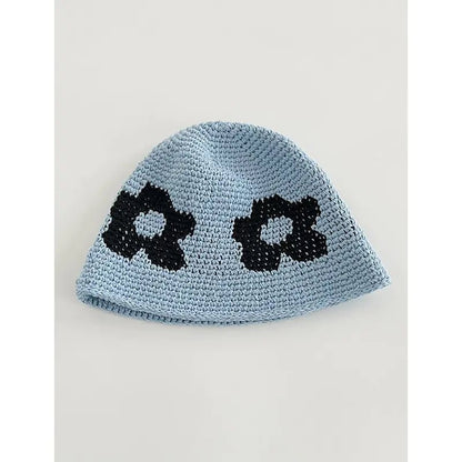 Japanese Retro Hollow Flower Handmade Knitted Bucket Hat - Catch Cards