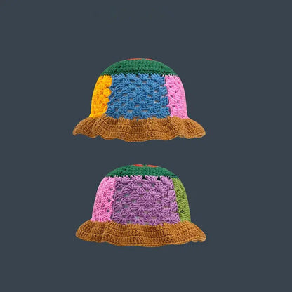 Japanese Retro Hollow Flower Handmade Knitted Bucket Hat - Catch Cards