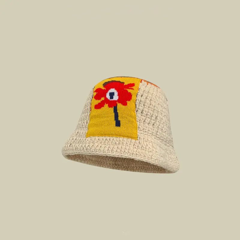 Japanese Retro Hollow Flower Handmade Knitted Bucket Hat - Catch Cards