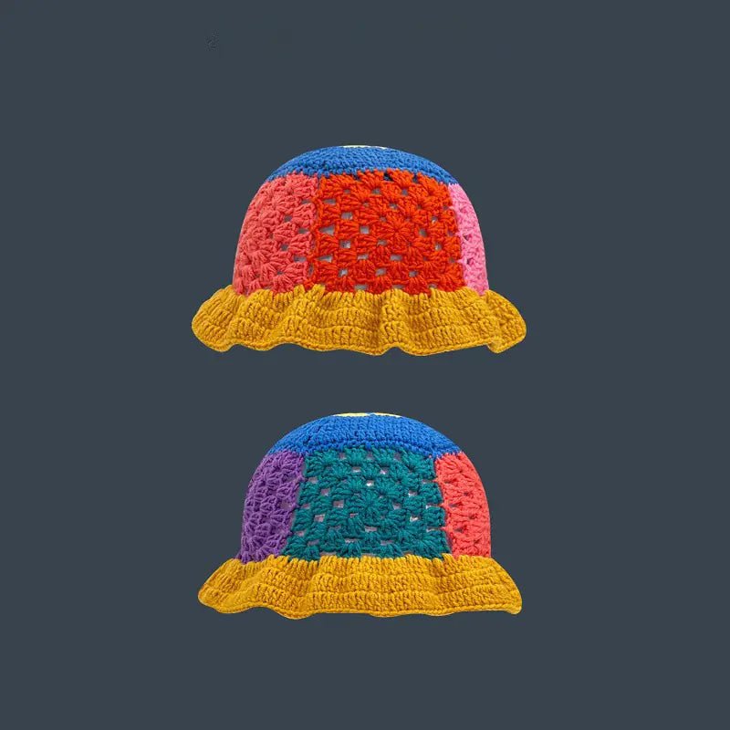 Japanese Retro Hollow Flower Handmade Knitted Bucket Hat - Catch Cards