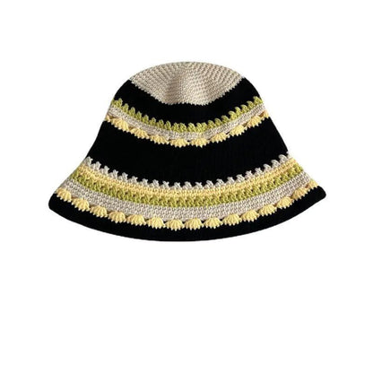 Japanese Retro Hollow Flower Handmade Knitted Bucket Hat - Catch Cards