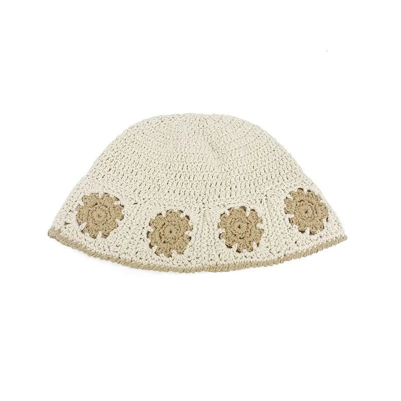 Japanese Retro Hollow Flower Handmade Knitted Bucket Hat - Catch Cards