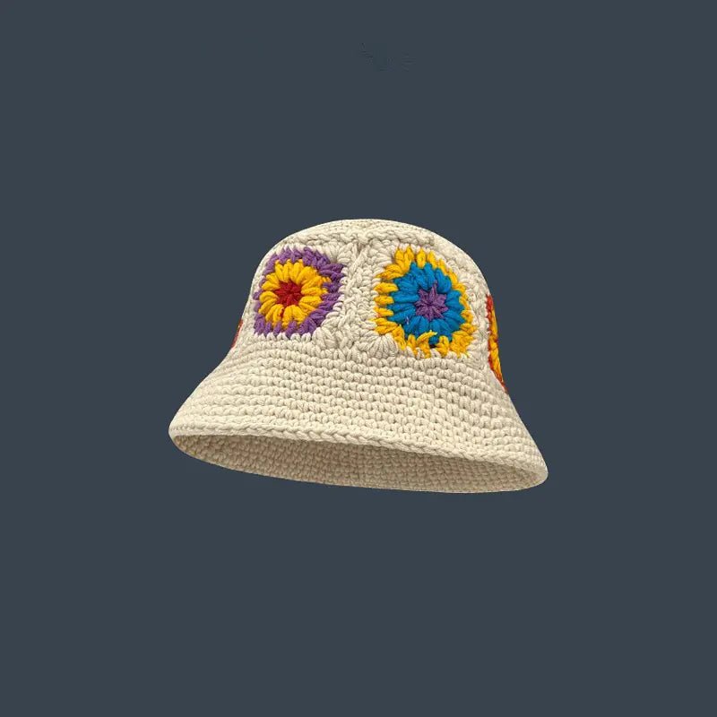 Japanese Retro Hollow Flower Handmade Knitted Bucket Hat - Catch Cards