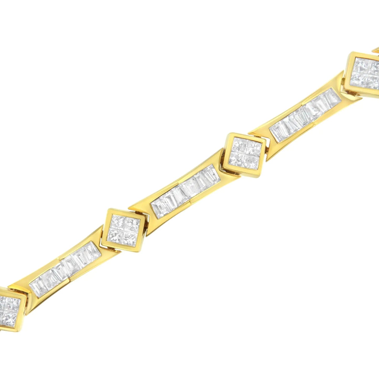 14K Yellow Gold 5-3/8 Cttw Baguette & Princess Cut Diamond 7" Geometric Link Tennis Bracelet (H-I Color, SI1-SI2 Clarity) WEM Support (www.WEM.support)