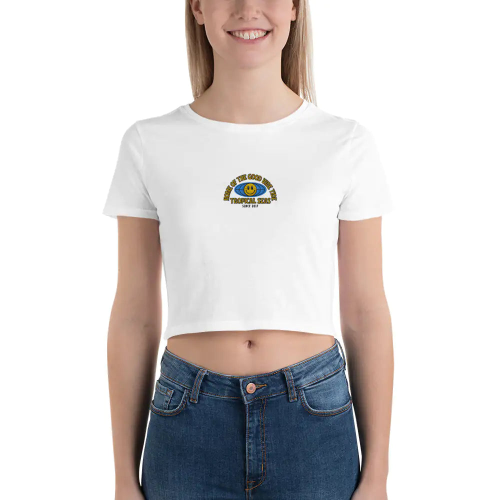 Women’s World Wide Good Vibes Crop Tee WEM Support (www.WEM.support)