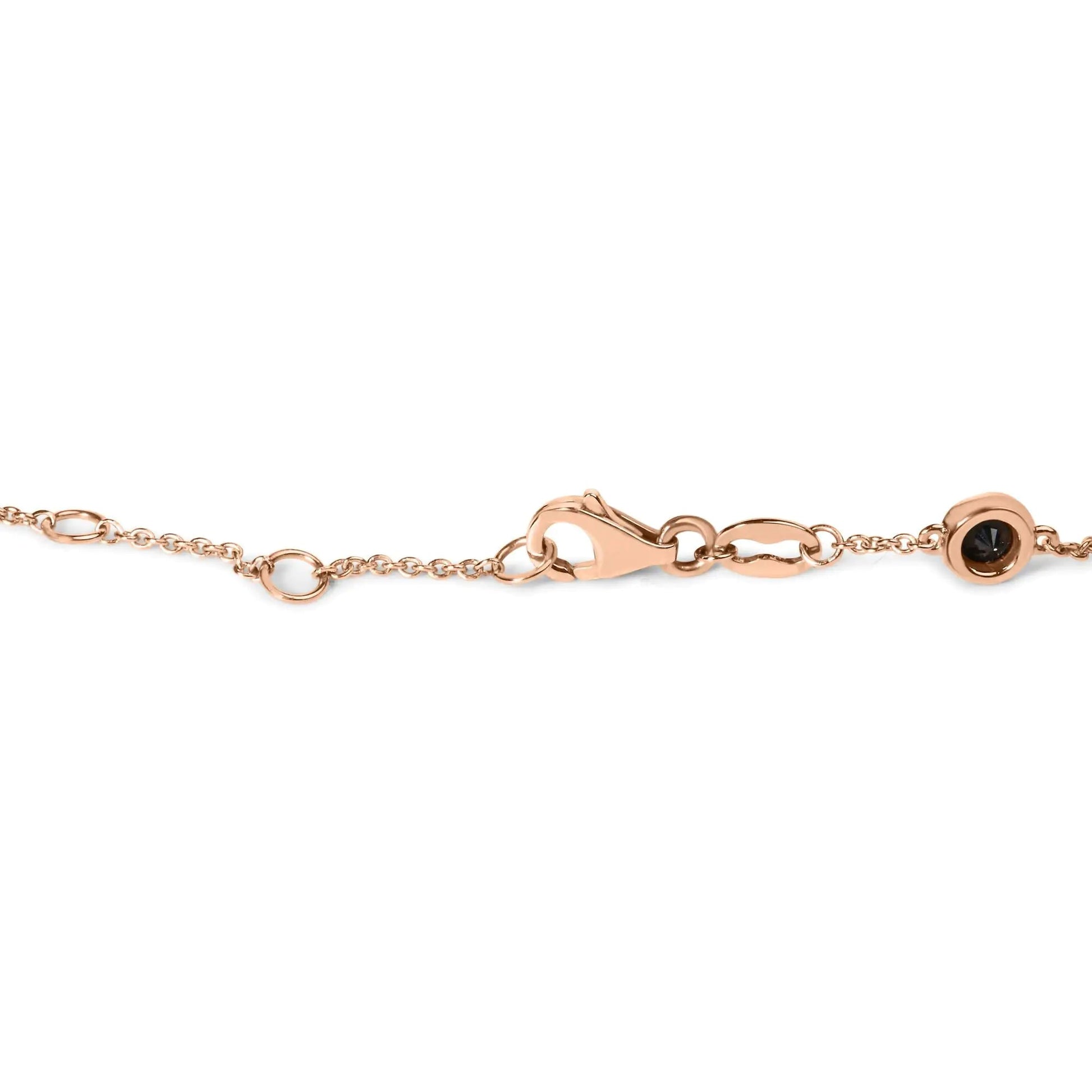 14K Rose Gold 1.00 Cttw Bezel Set Black Diamond 7 Station Link Bracelet (Black Color, I2-I3 Clarity) - 7.5" Inches WEM Support (www.WEM.support)