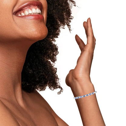 14K White Gold 5 MM Oval Blue Tanzanite and 1/4 Cttw Diamond Bangle (H-I Color, VS2-SI1 Clarity) - Fits wrists up to 7 1/2 Inches WEM Support (www.WEM.support)