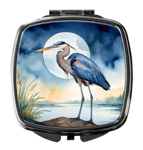 Blue Heron Under the Moonlight Compact Mirror WEM Support (www.WEM.support)