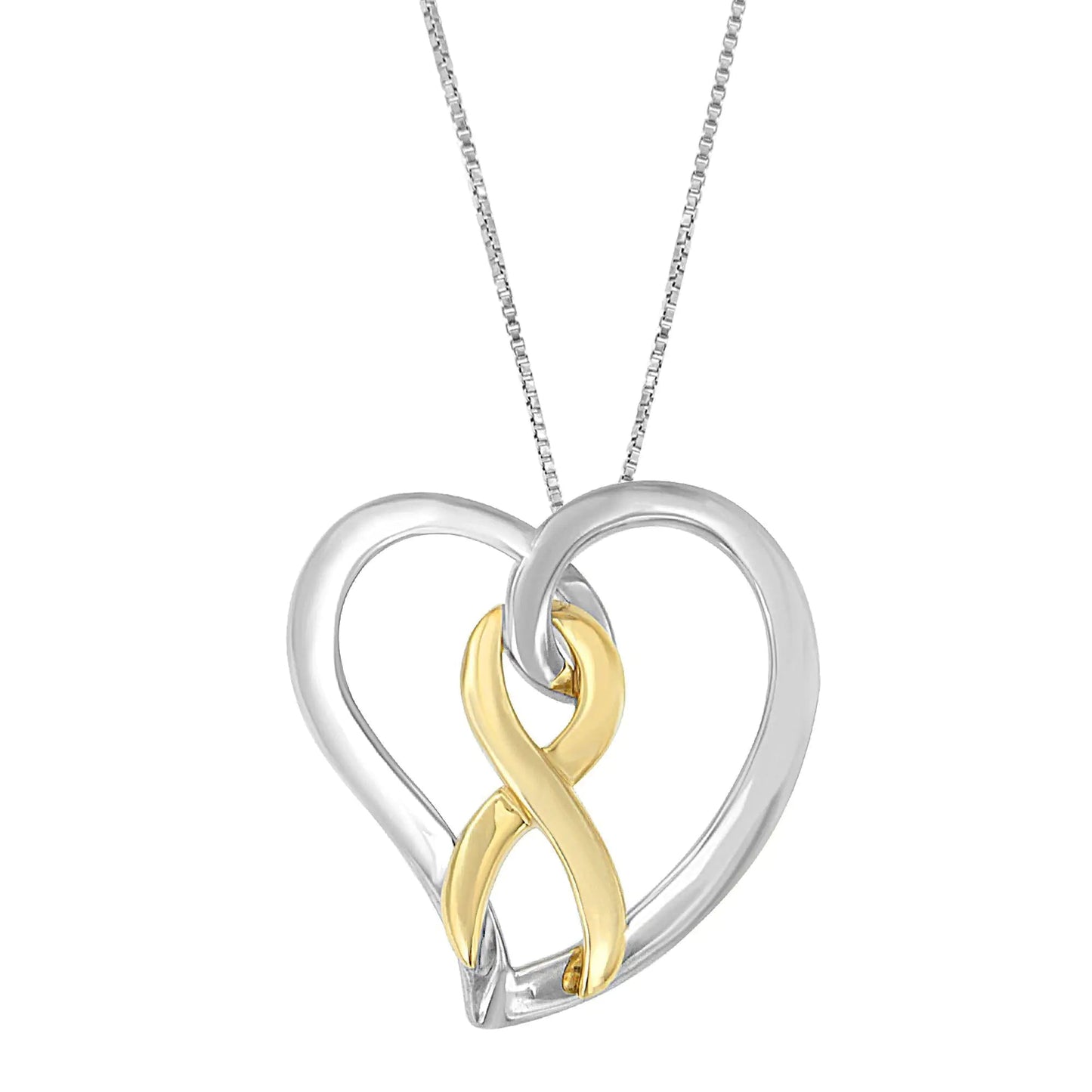 14K Gold and Silver Heart Bow Pendant Necklace WEM Support (www.WEM.support)