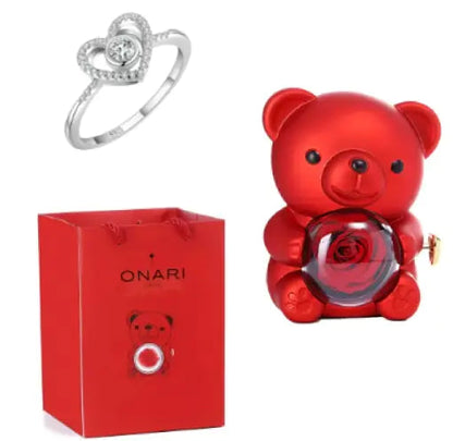 Rose Teddy Bear with Ring and Necklace WEM Support (www.WEM.support)
