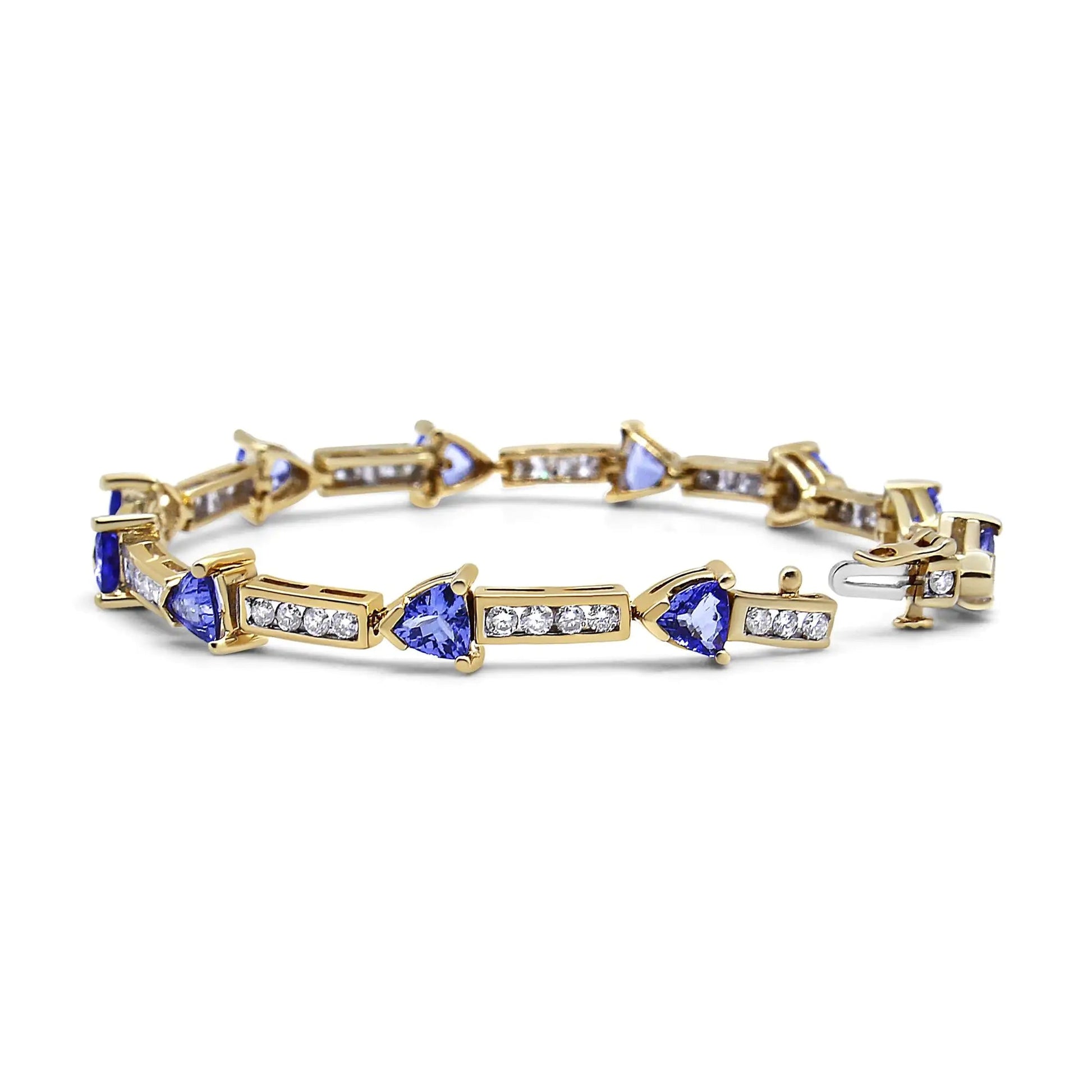 14K Yellow Gold 1 5/8 Cttw Diamond and 5MM Trillion Blue Tanzanite Link Bracelet (H-I Color, I1-I2 Clarity) - 7" WEM Support (www.WEM.support)