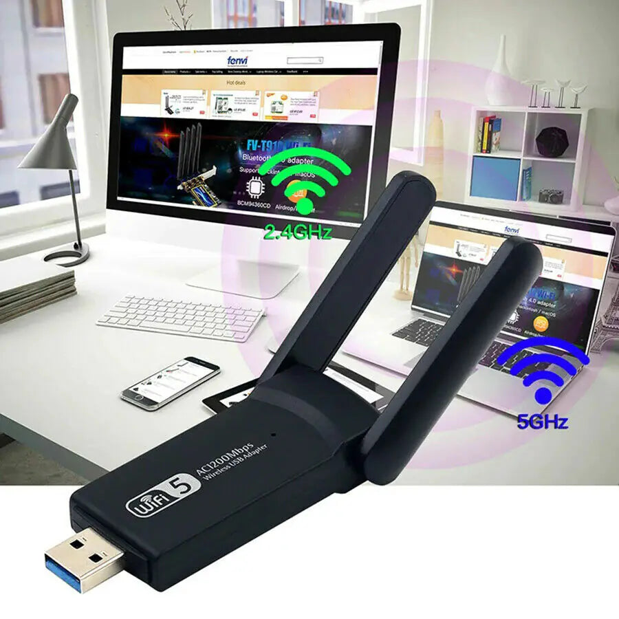 1200Mbps Long Range AC1200 Dual Band 5GHz Wireless USB 3.0 WiFi Adapter Antennas WEM Support (www.WEM.support)