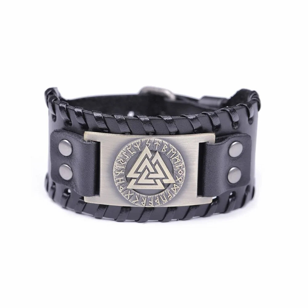 Viking Valknut Amulet Leather Bracelet WEM Support (www.WEM.support)