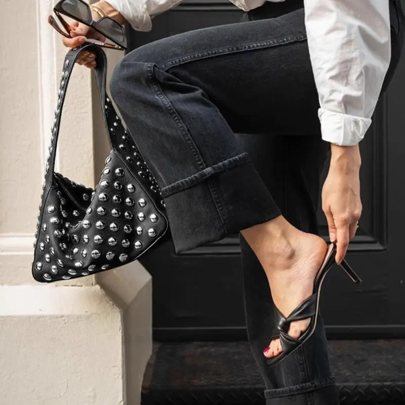 Rivet Underarm Shoulder Black Metal Motorcycle Bag WEM Support (www.WEM.support)