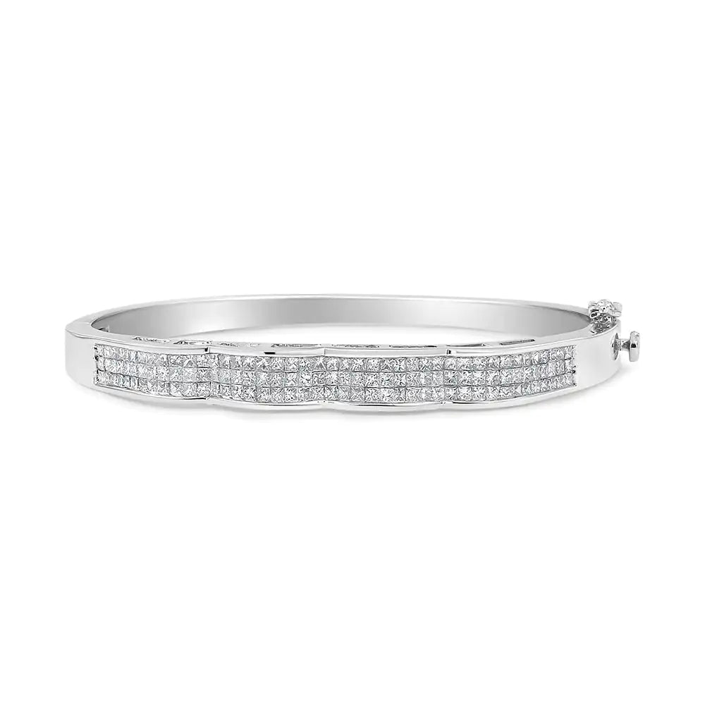 14K White Gold 3 1/3 Cttw Invisible Set Princess-Cut Diamond Wave Bangle Bracelet (H-I Color, SI1-SI2 Clarity) - Size 7" WEM Support (www.WEM.support)